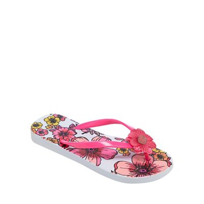 Pink floral print flip flops